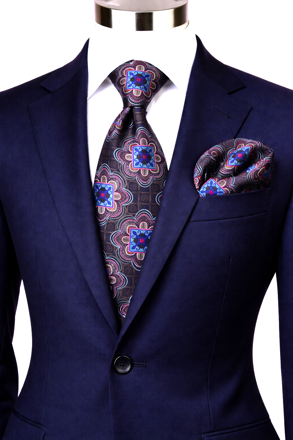 FREDO 6 | NAVY/BROWN/CORAL | TIE & POCKET SQAURE