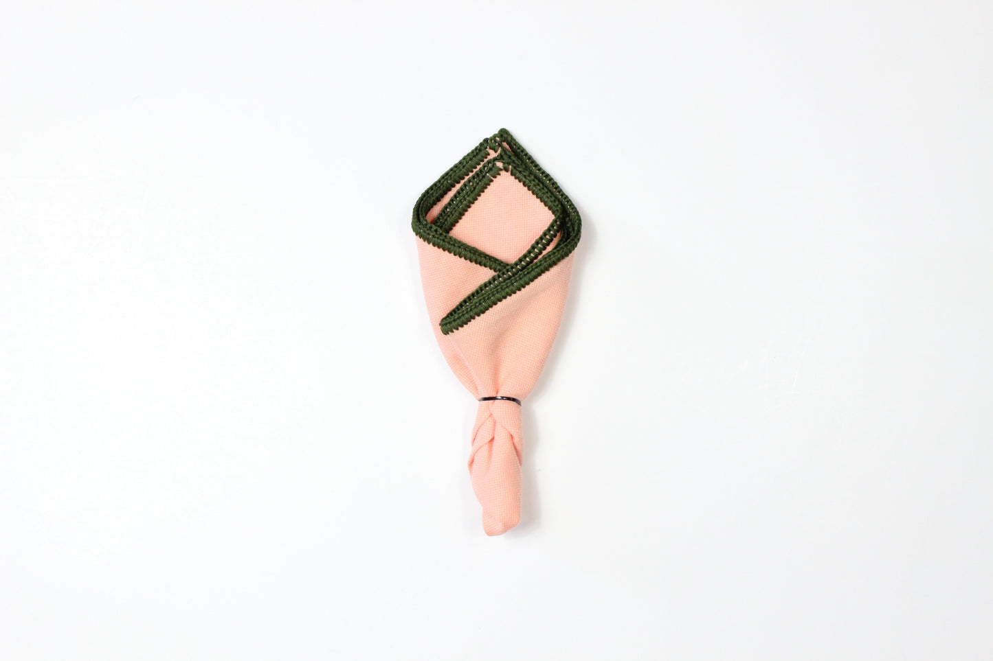 PEACH WITH FOREST GREEN FLAKE BORDER- LINEN POCKET SQUARE