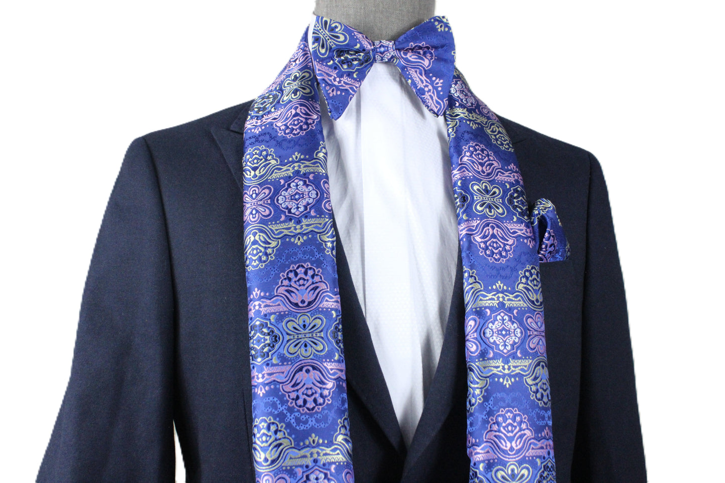 African Iris 8 | Royal Blue & Pink Floral | Scarf & Bowtie Set