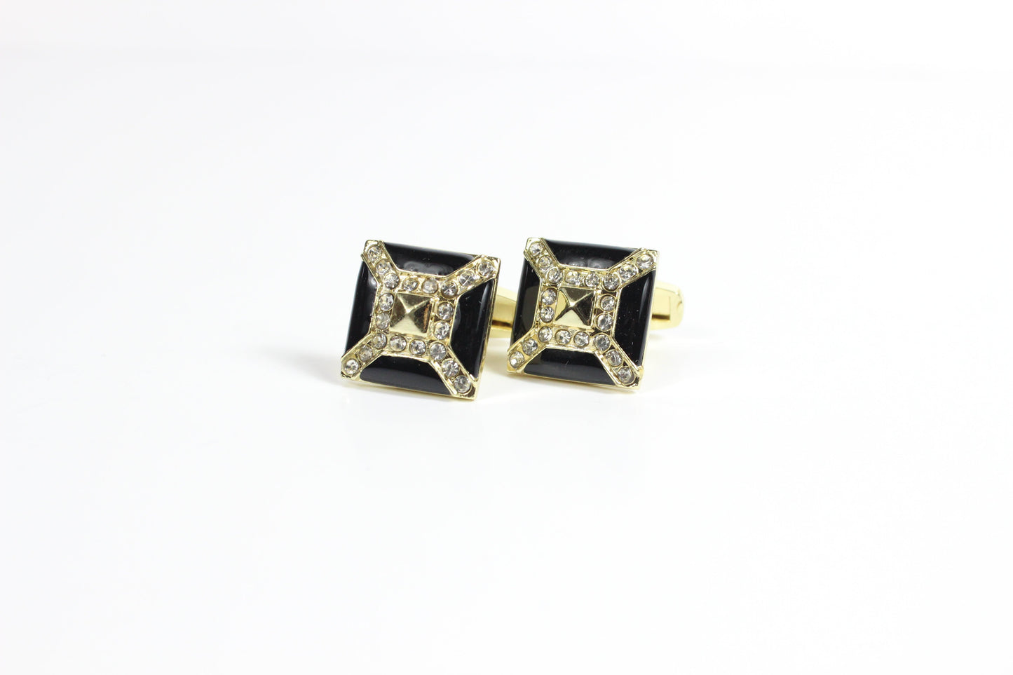 Golden Eye 1 | Gold & Black w/ Silver Stones | Cufflinks