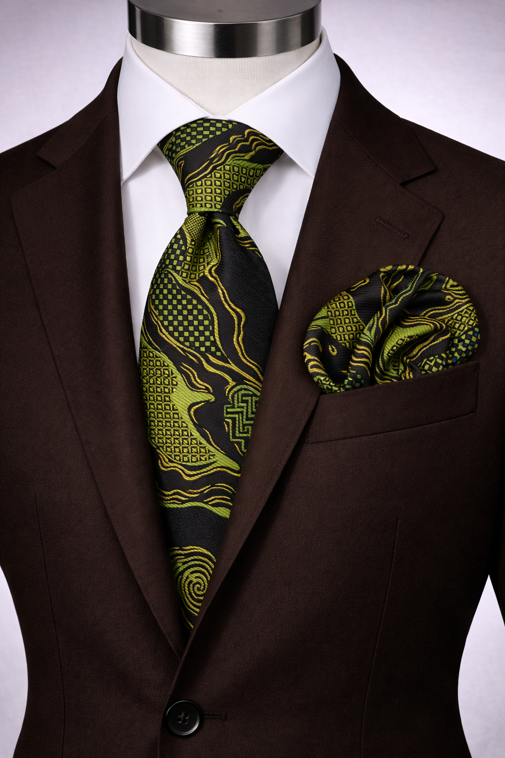 OLYMPIA 1 | BROWN & GREEN | TIE & POCKET SQAURE