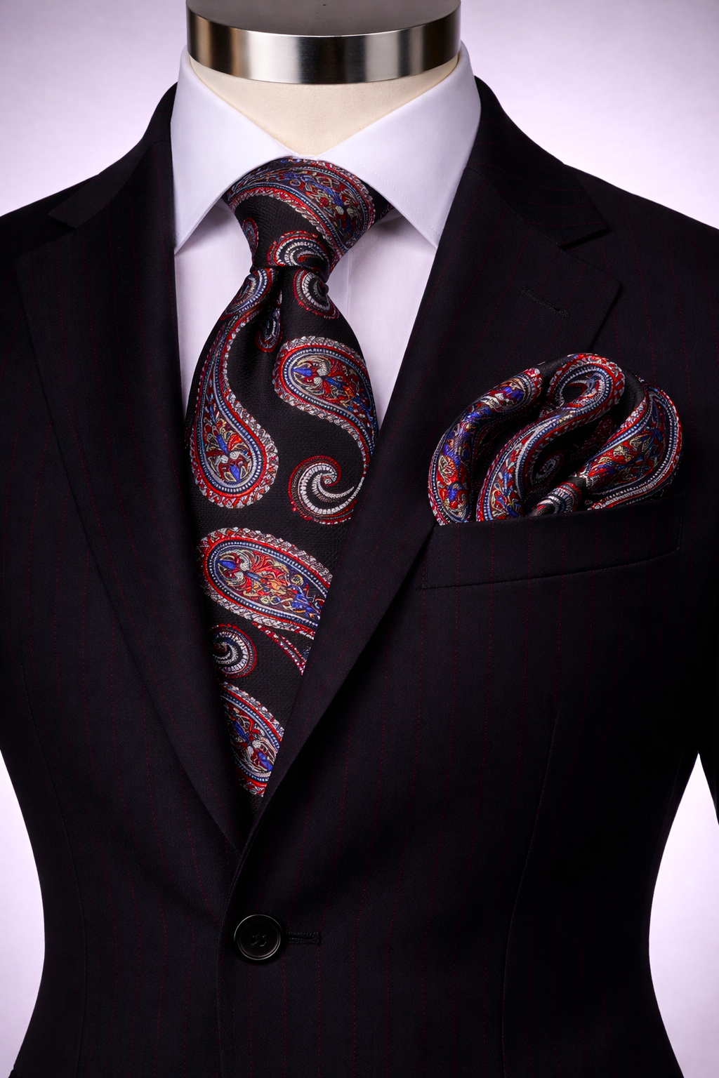 ROCCO 5 | BLACK/RED/GREY | TIE & POCKET SQAURE