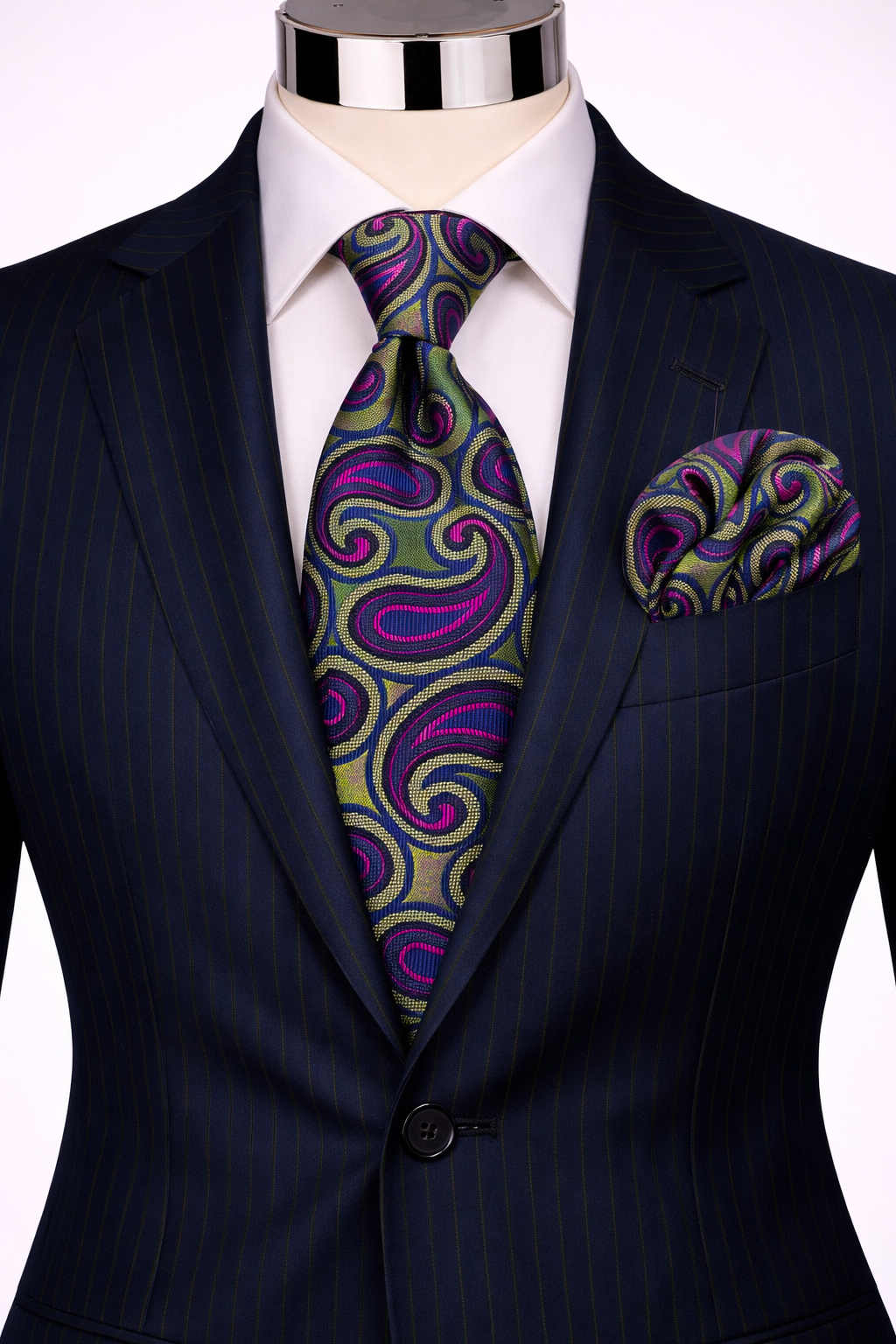 SALVATOR 8 | GREEN/FUCHSIA/NAVY | TIE & POCKET SQAURE