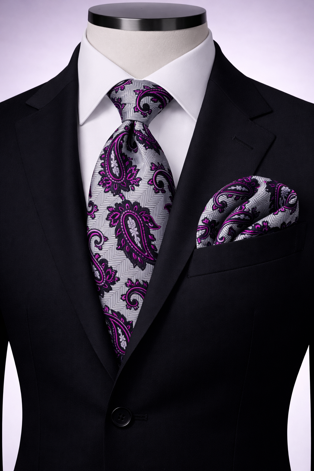 SONNY 2 | SILVER/FUSCHIA/BLACK | TIE & POCKET SQAURE