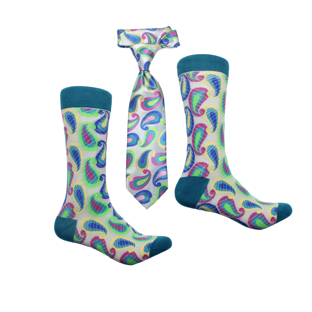 Internet 3 | Multi Color Teal Paisley | Tie & Sock Combo
