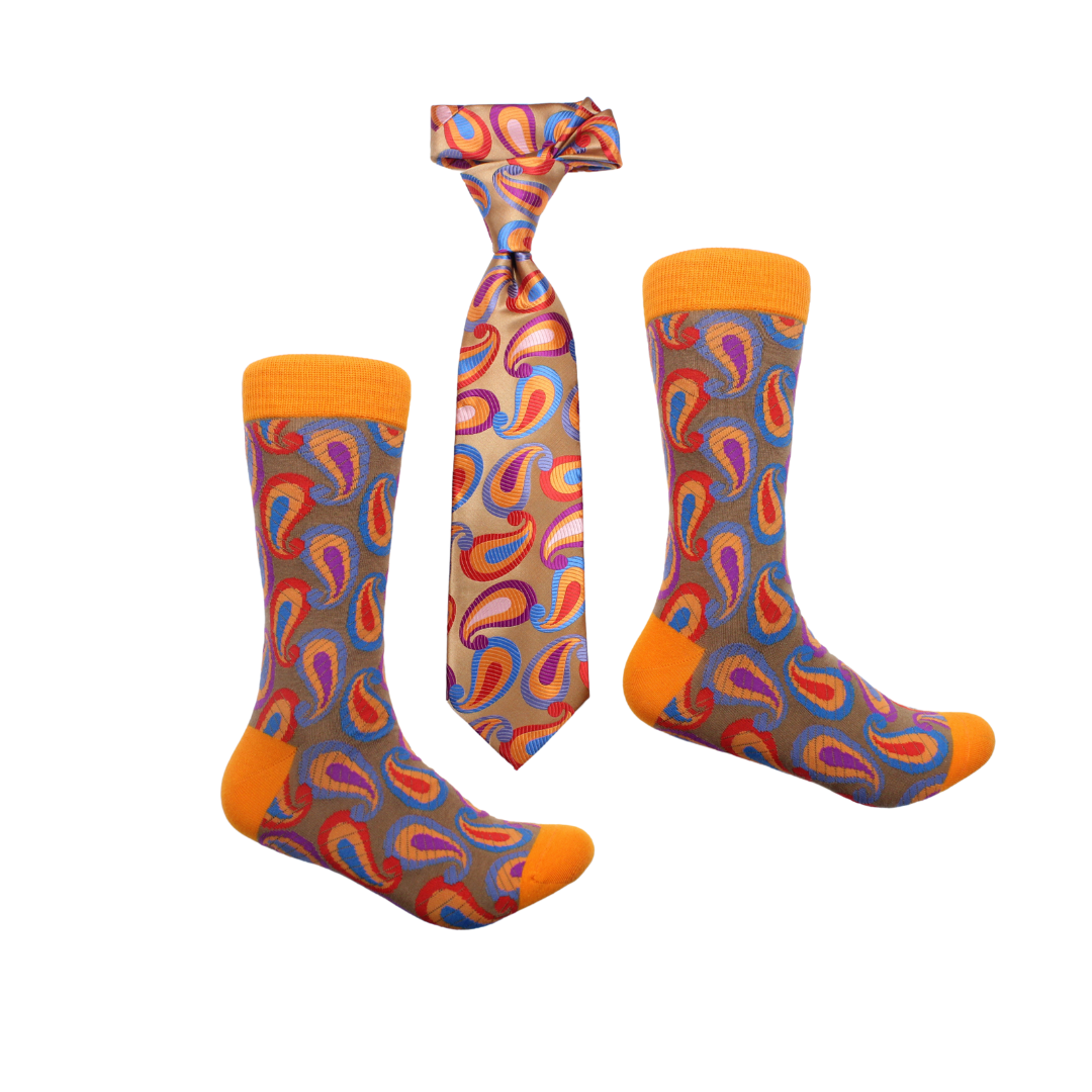 Internet 4 | Brown & Orange Paisley | Tie & Sock Combo