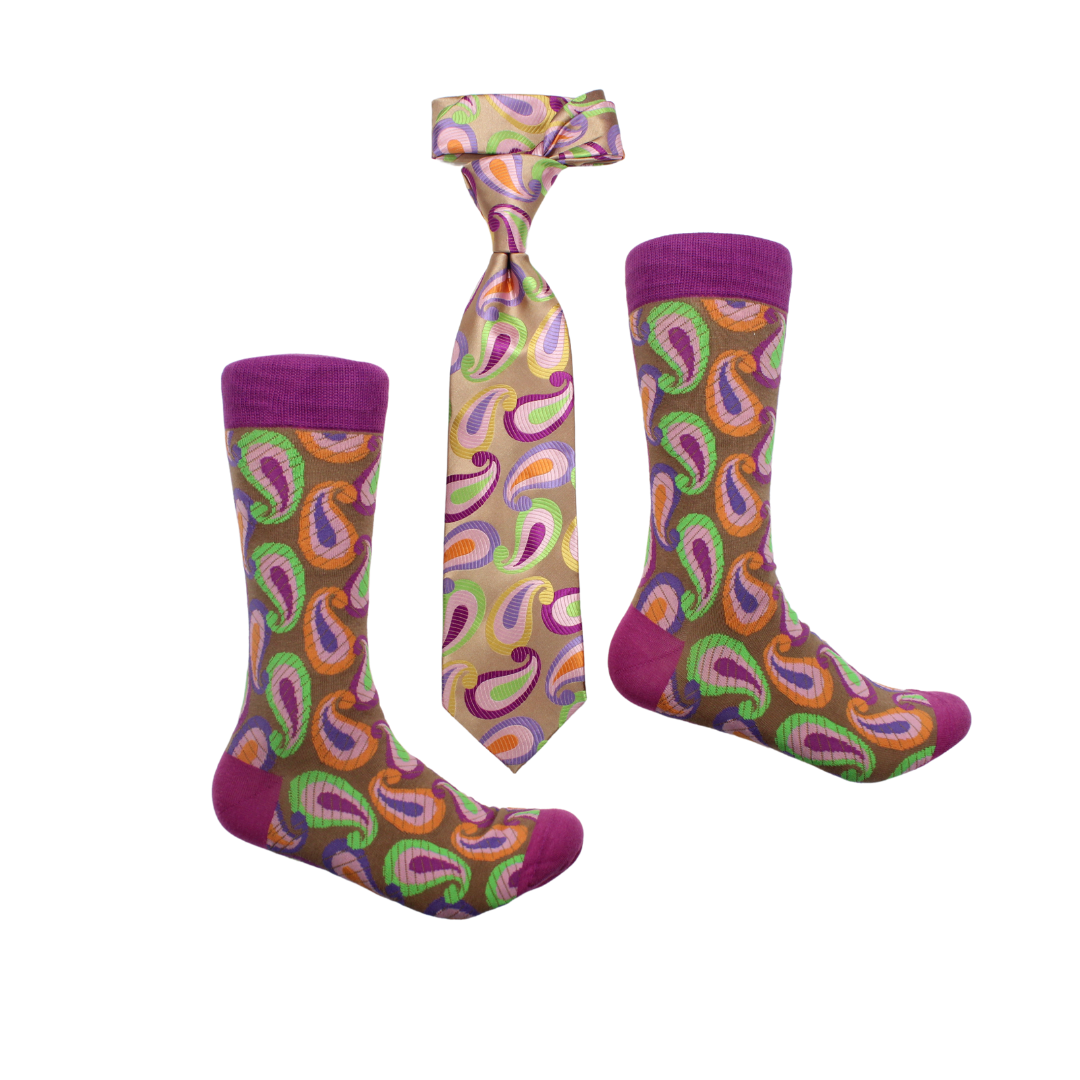 Internet 6 | Brown & Pink Paisley | Tie & Sock Combo
