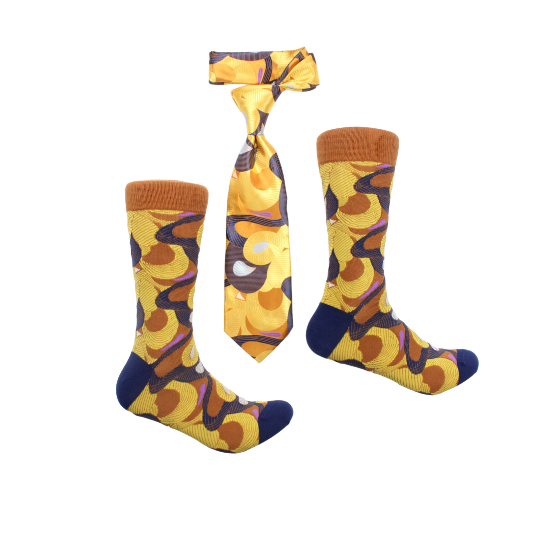 Loopring 6 | Gold & Navy Geometric | Tie & Sock Combo
