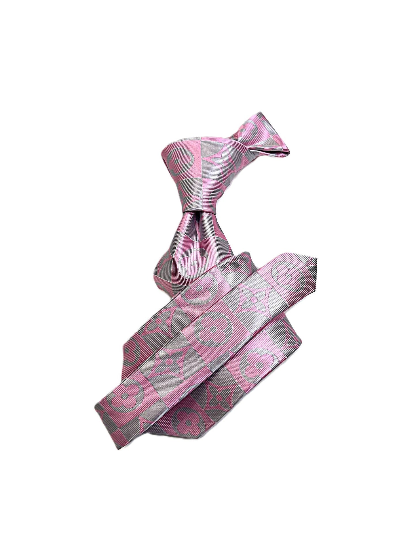LV Square 10 | Pink & Grey | Tie & Pocket Square