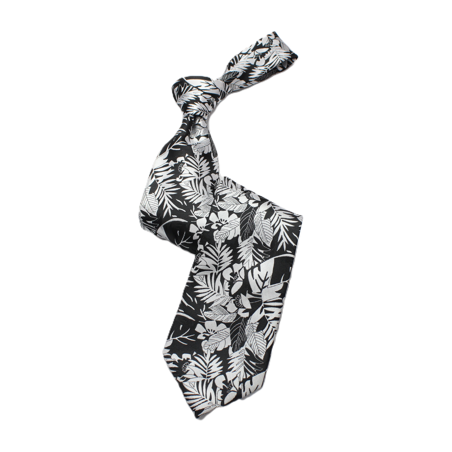 MIB A11 | Black & White Floral | Tie & Pocket Sqaure