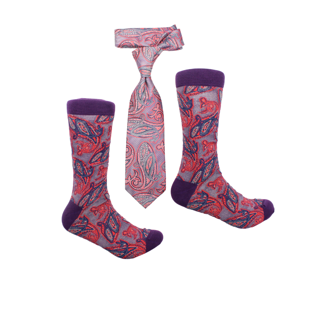 Nvcypher 3 | Red Navy & Purple Paisley | Tie & Sock Combo