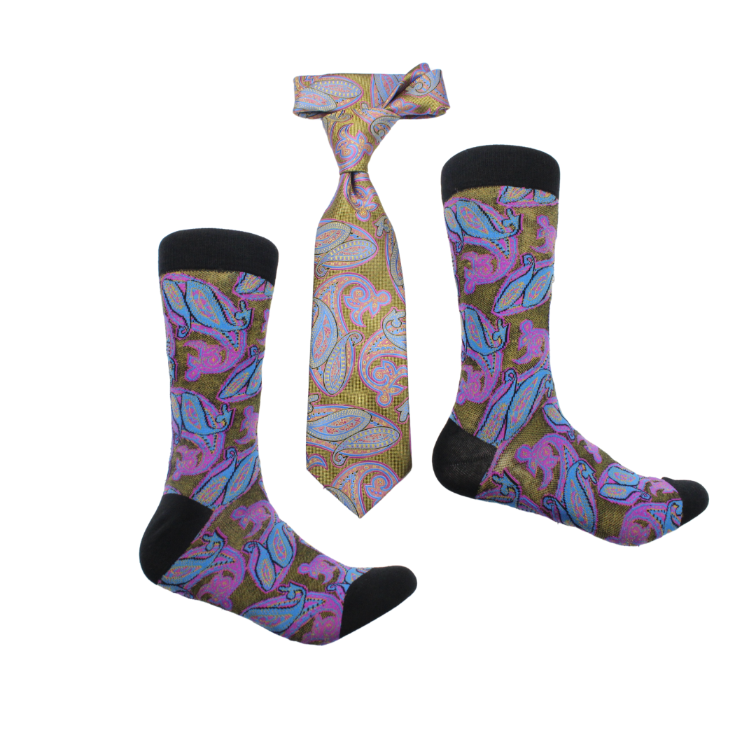 Nvcypher 6 | Multi Color Gold Paisley | Tie & Sock Combo