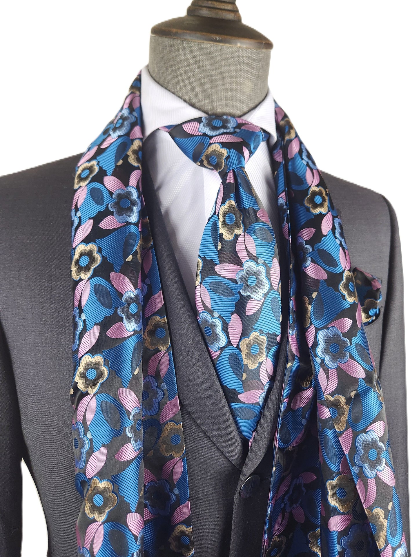 Victorian Falls 8 | Teal & Pink Floral | Single Scarf