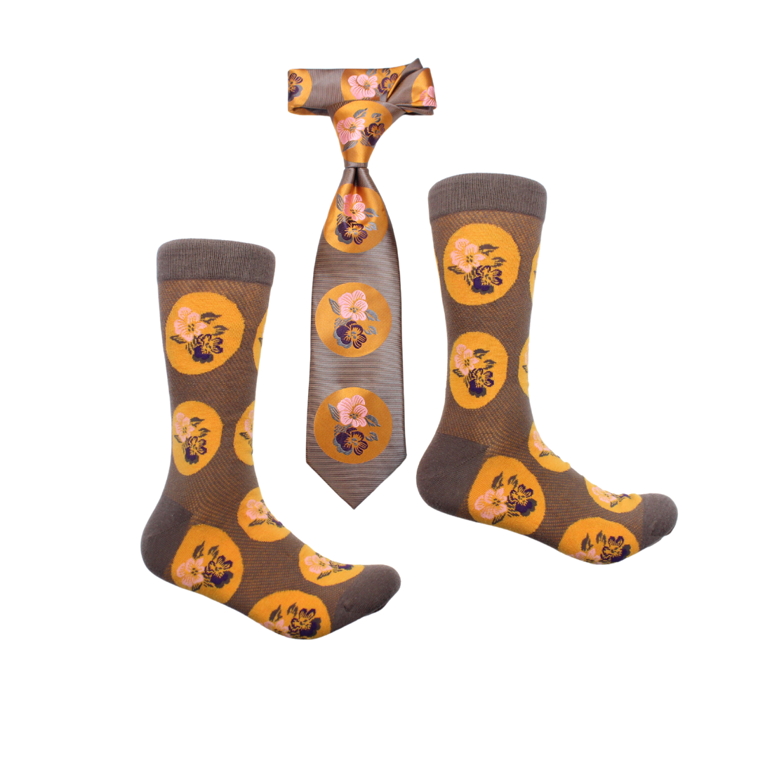 Z Cash 7 | Orange & Brown Floral | Tie & Sock Combo