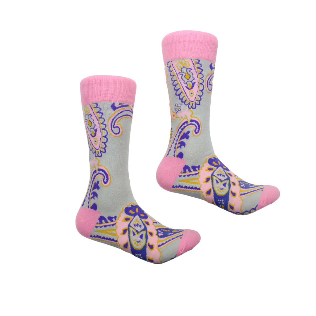 Cameroon 1 | Grey Pink & Purple Paisley | Sock