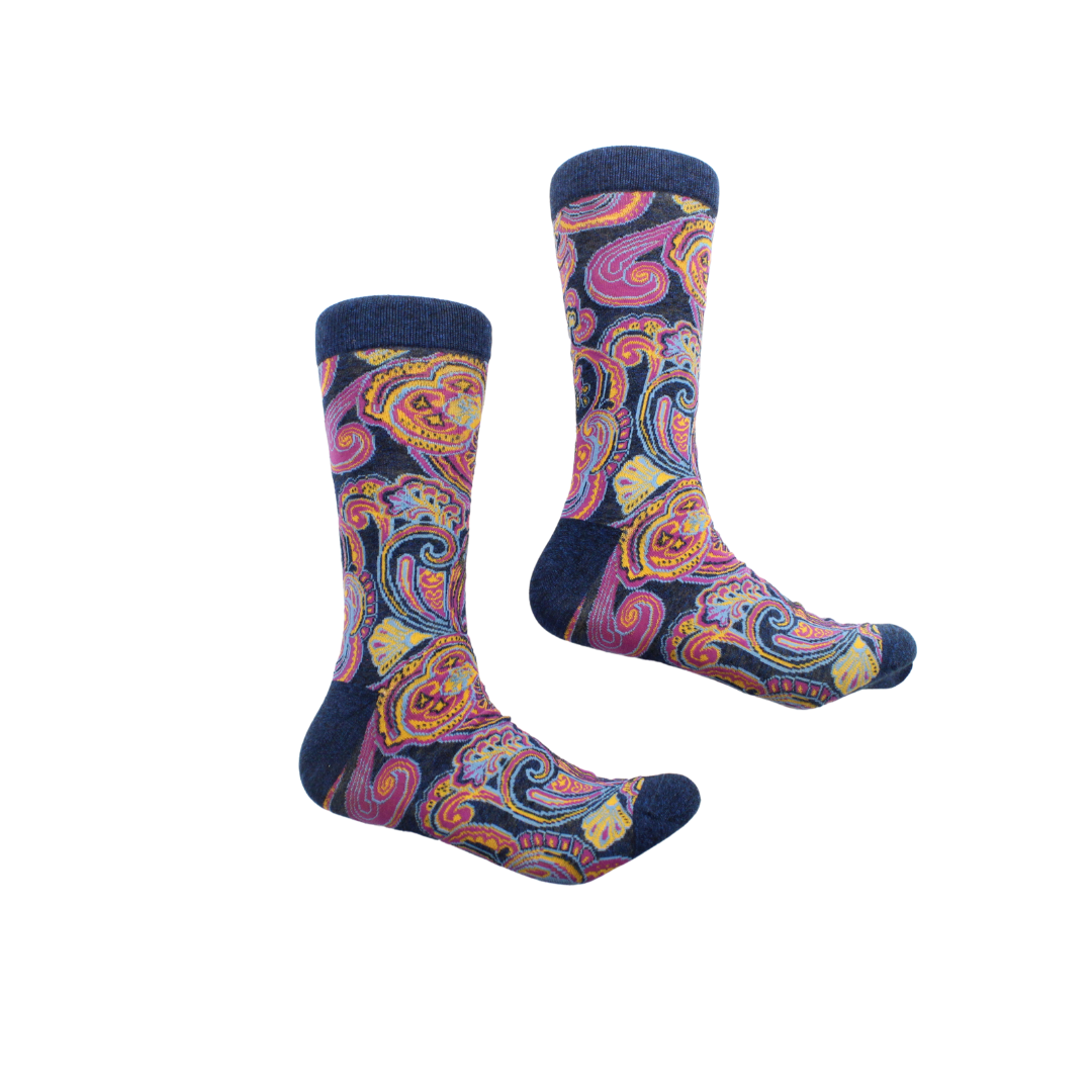 Cyprus 3 | Multi Color Navy Paisley | Sock (SIZE 7-9)
