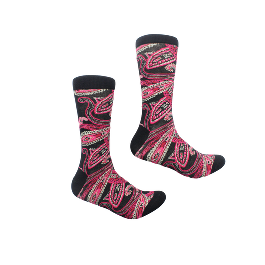 Rwanda 4 | Black Red & Pink Paisley | Sock (SIZE 7-9)