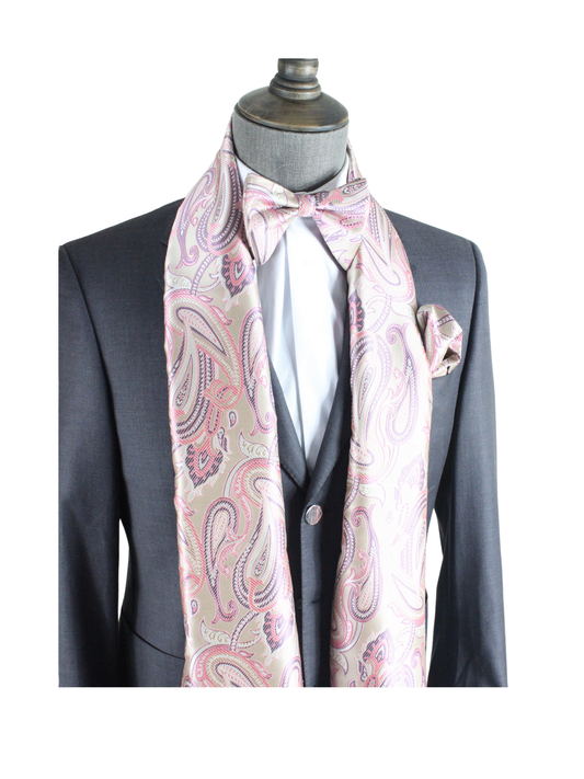 British Paisley 7 | Cream & Pink Paisley | Scarf & Bowtie Set