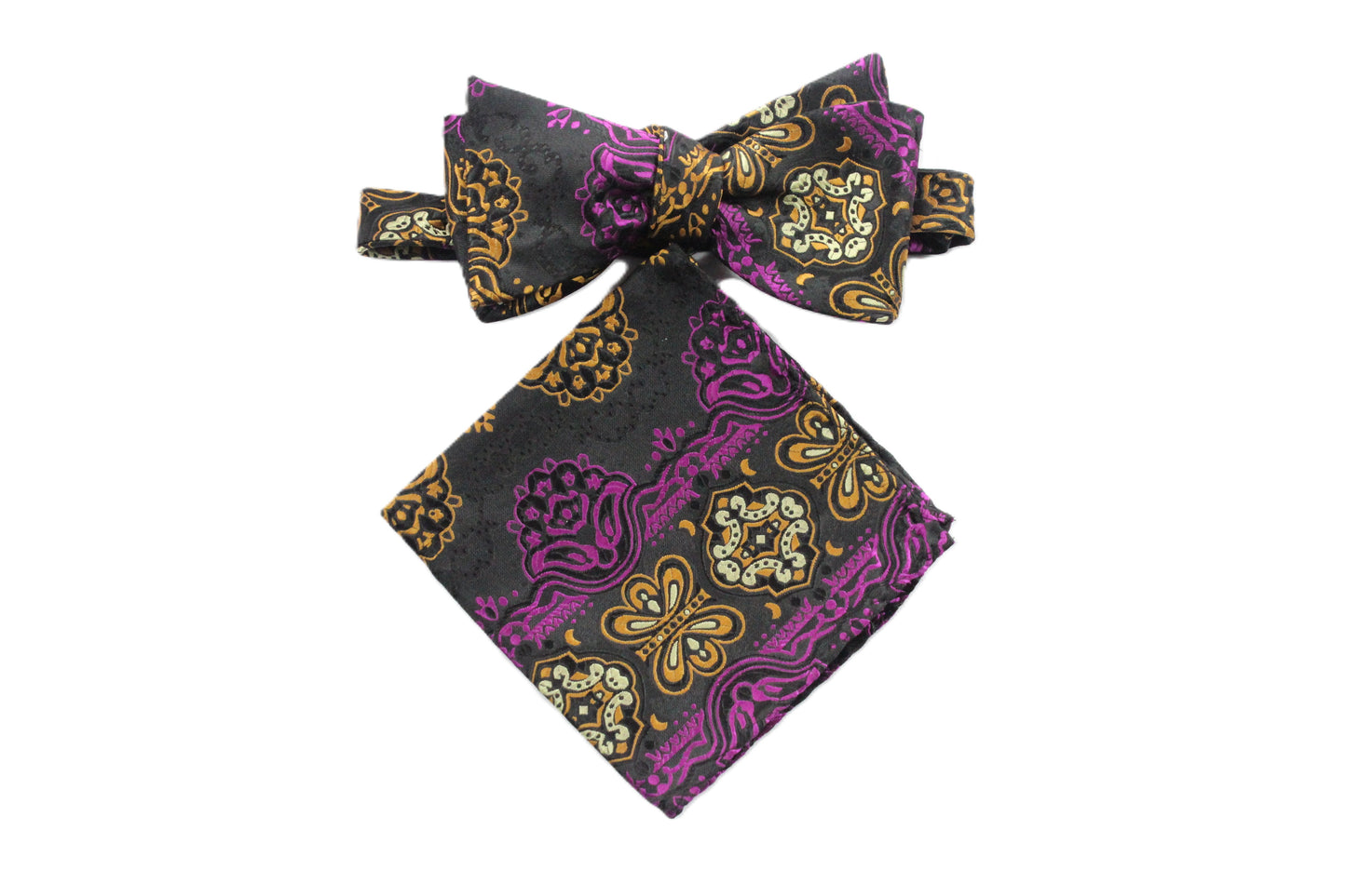 African Iris 10 | Black & Fuchsia Floral | Bowtie & Pocket Square