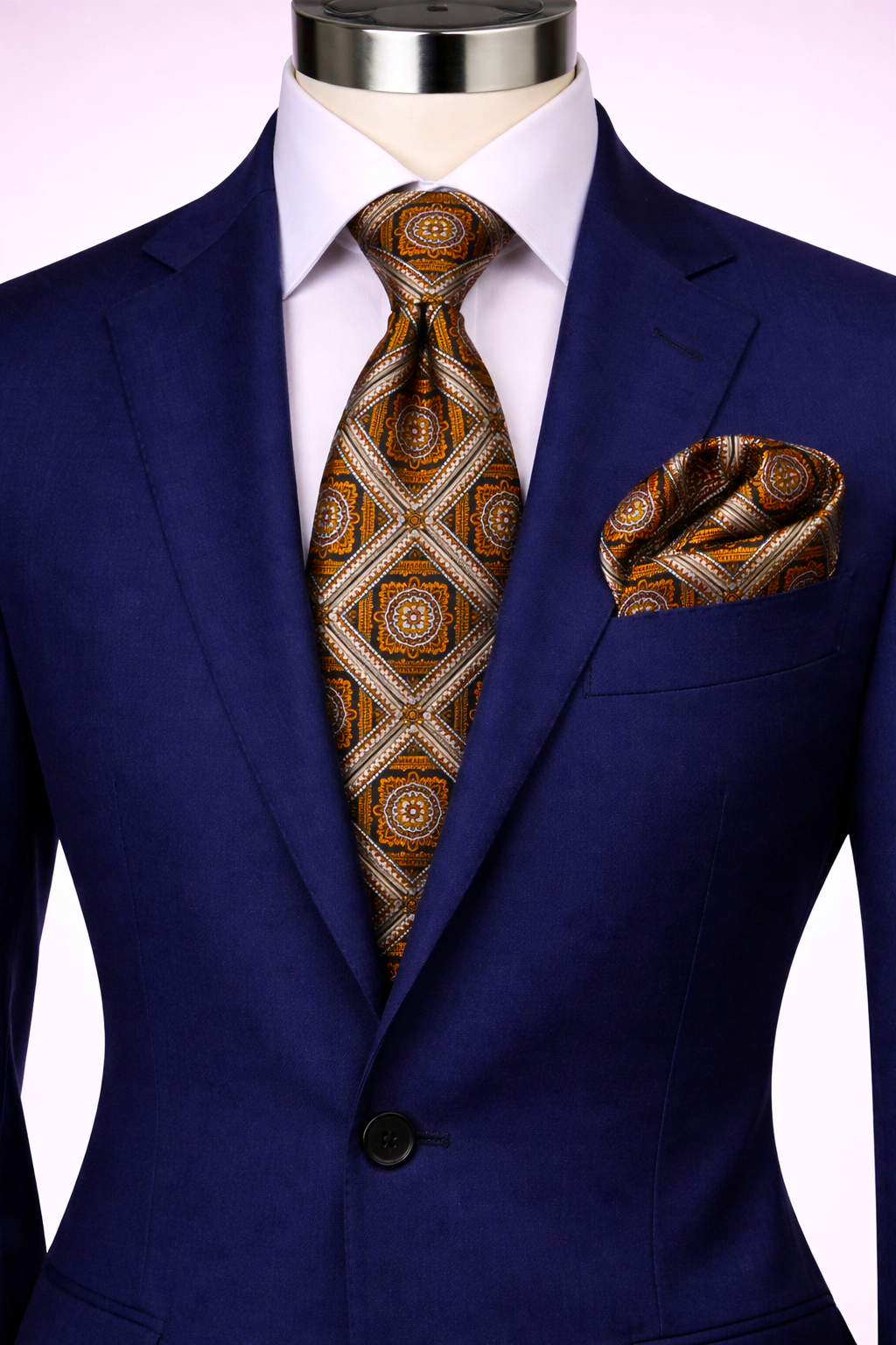 CARLO 1 | BURNT ORANGE & NAVY | TIE & POCKET SQAURE