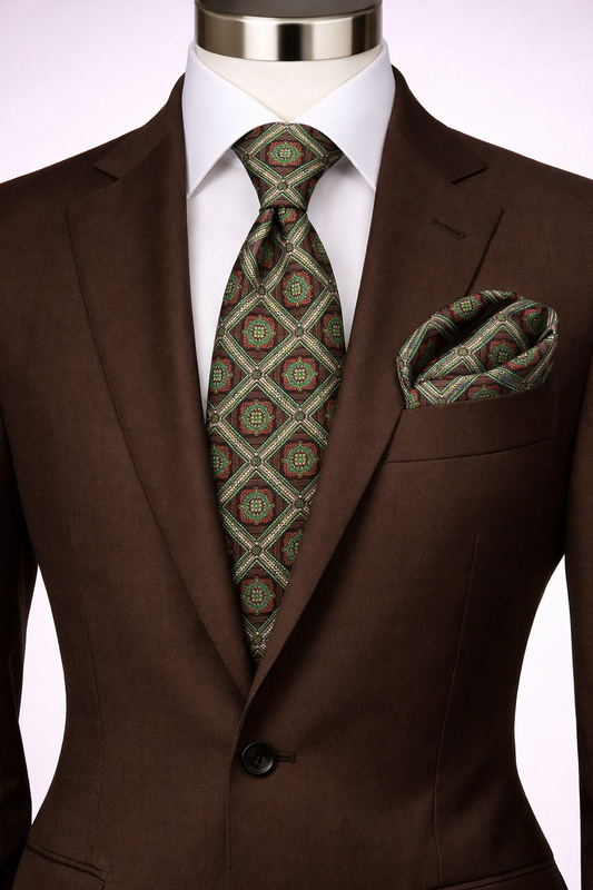 CARLO 3 | BROWN & GREEN | TIE & POCKET SQAURE