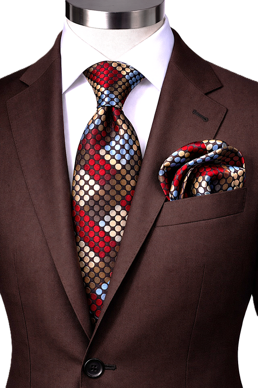 ENZO 3 | BROWN/RED/BLUE | TIE & POCKET SQAURE