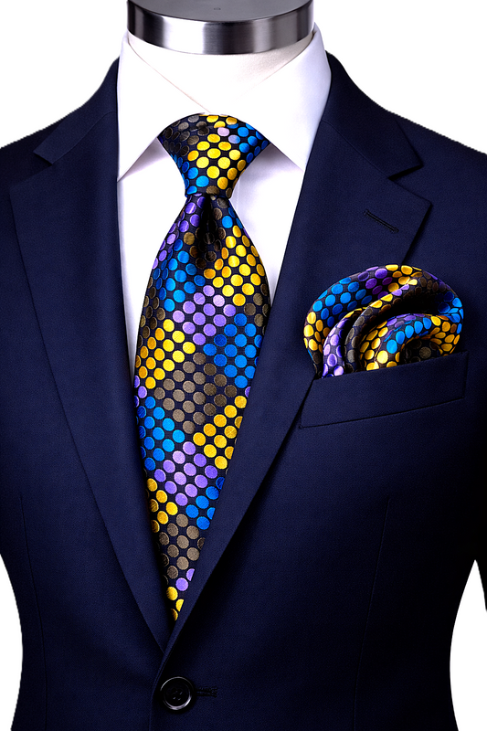 ENZO 6 | AQUA/BROWN/YELLOW | TIE & POCKET SQAURE