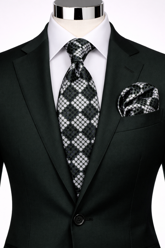 ENZO 8 | HUNTER GREEN/BLK/WHITE | TIE & POCKET SQAURE