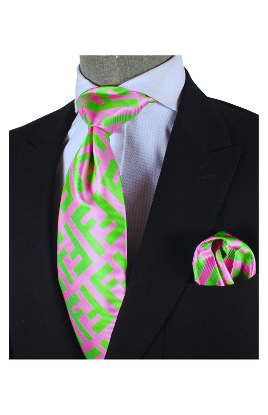 FF 6 | Pink & Green | Tie & Pocket Square