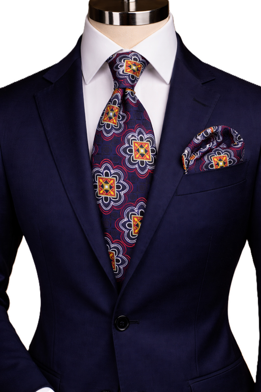 FREDO 1 | NAVY/BLK/RED | TIE & POCKET SQAURE