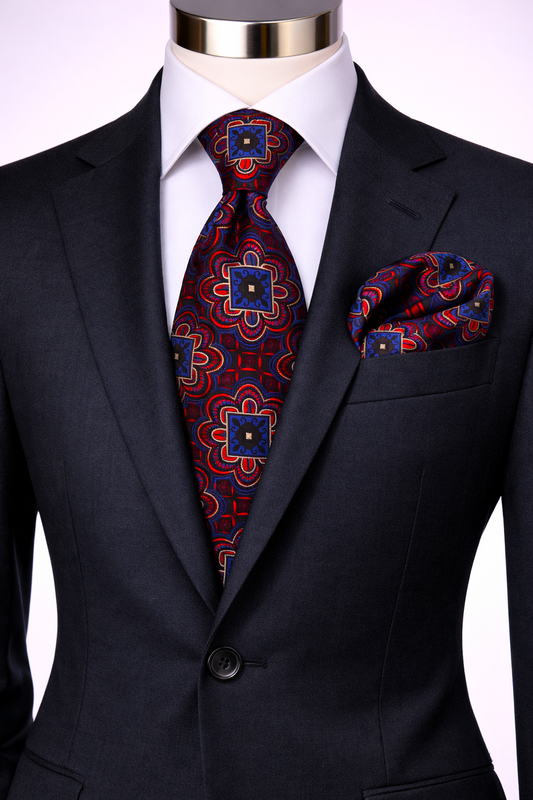 FREDO 11 | ROYAL & RED | TIE & POCKET SQAURE
