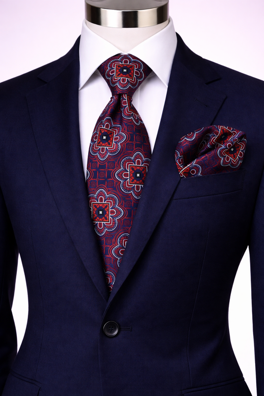 FREDO 9 | RED & NAVY | TIE & POCKET SQAURE