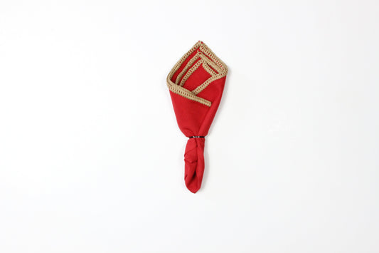 RED WITH TAUPE FLAKE BORDER- LINEN POCKET SQUARE