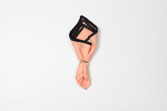 PEACH WITH BLACK FLAKE BORDER- LINEN POCKET SQUARE