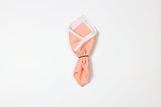 PEACH WITH WHITE FLAKE BORDER- LINEN POCKET SQUARE