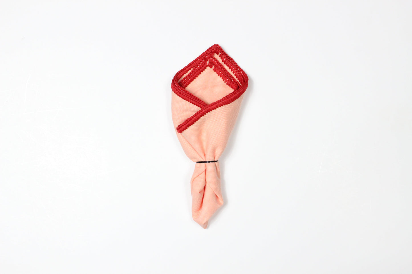 PEACH WITH RED FLAKE BORDER- LINEN POCKET SQUARE