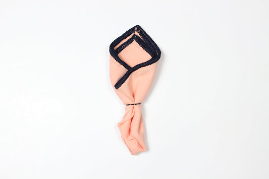 PEACH WITH NAVY FLAKE BORDER- LINEN POCKET SQUARE
