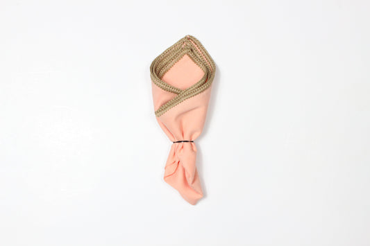 PEACH WITH TAUPE  FLAKE BORDER- LINEN POCKET SQUARE
