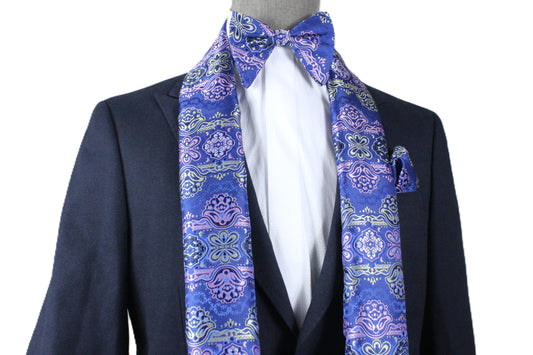 African Iris 8 | Royal Blue & Pink Floral | Scarf & Bowtie Set