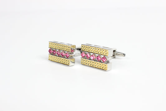 Golden Jubilee 4 | Silver & Gold w/  & Pink Stones | Cufflinks