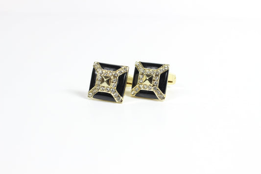 Golden Eye 1 | Gold & Black w/ Silver Stones | Cufflinks