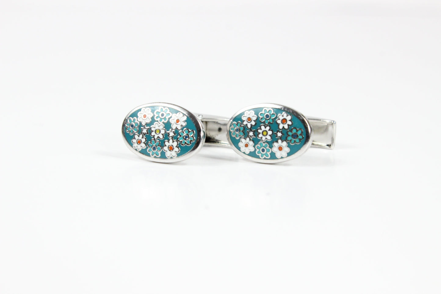 V9 Link 21 | Teal & White Floral | Cufflinks