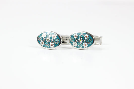 V9 Link 21 | Teal & White Floral | Cufflinks