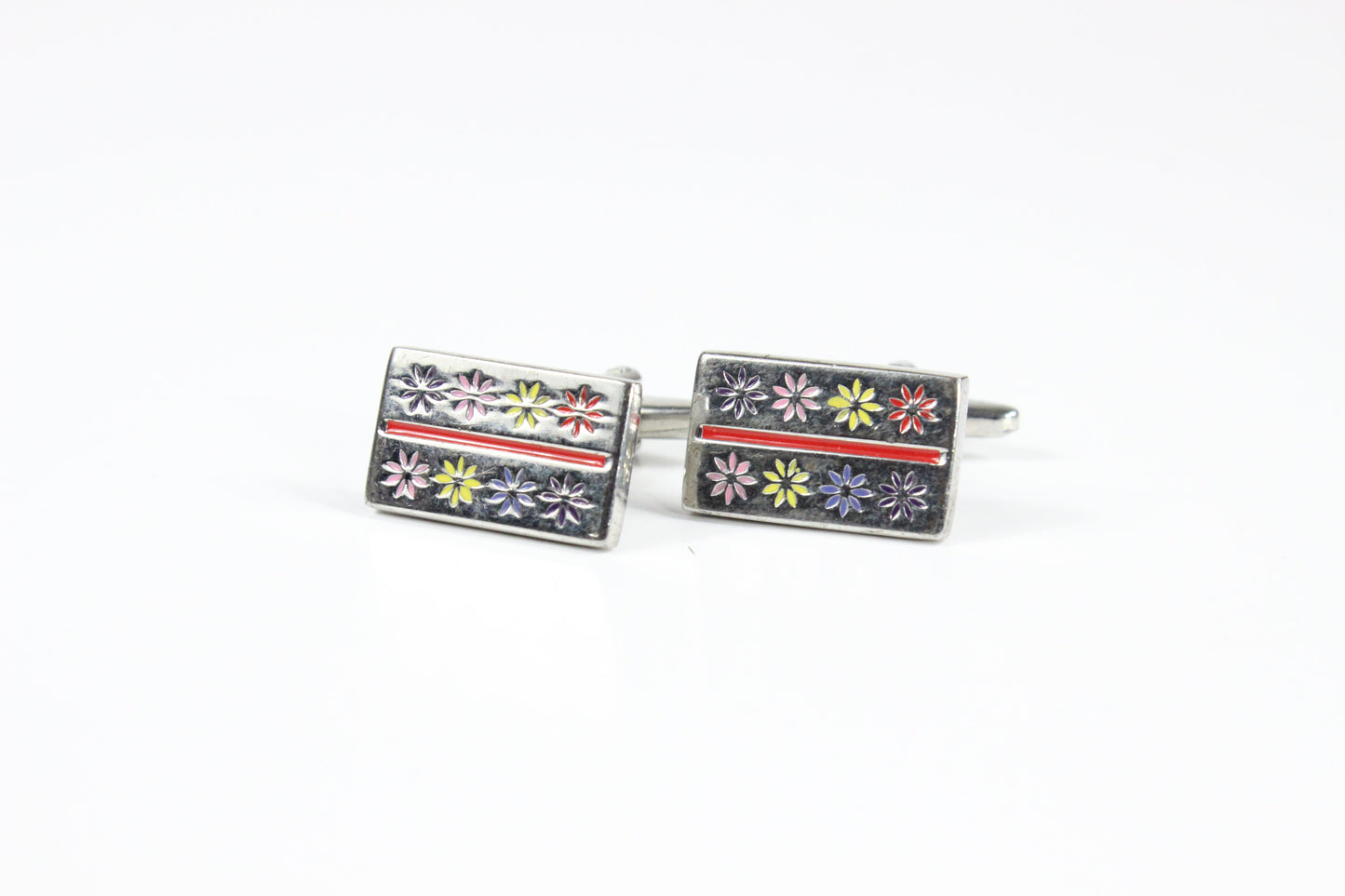 V9 Link 12 | Multi Color Silver Floral | Cufflinks