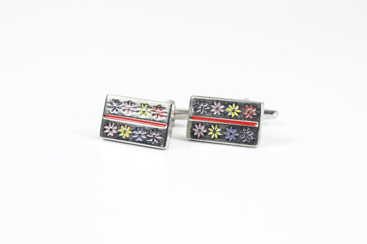 V9 Link 12 | Multi Color Silver Floral | Cufflinks