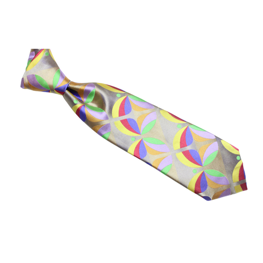 MJ 10 | Multi-Color Taupe Geometric | Tie & Pocket Square