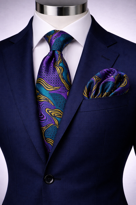OLYMPIA 9 | TURQUOISE/PURPLE/YELLOW | TIE & POCKET SQAURE