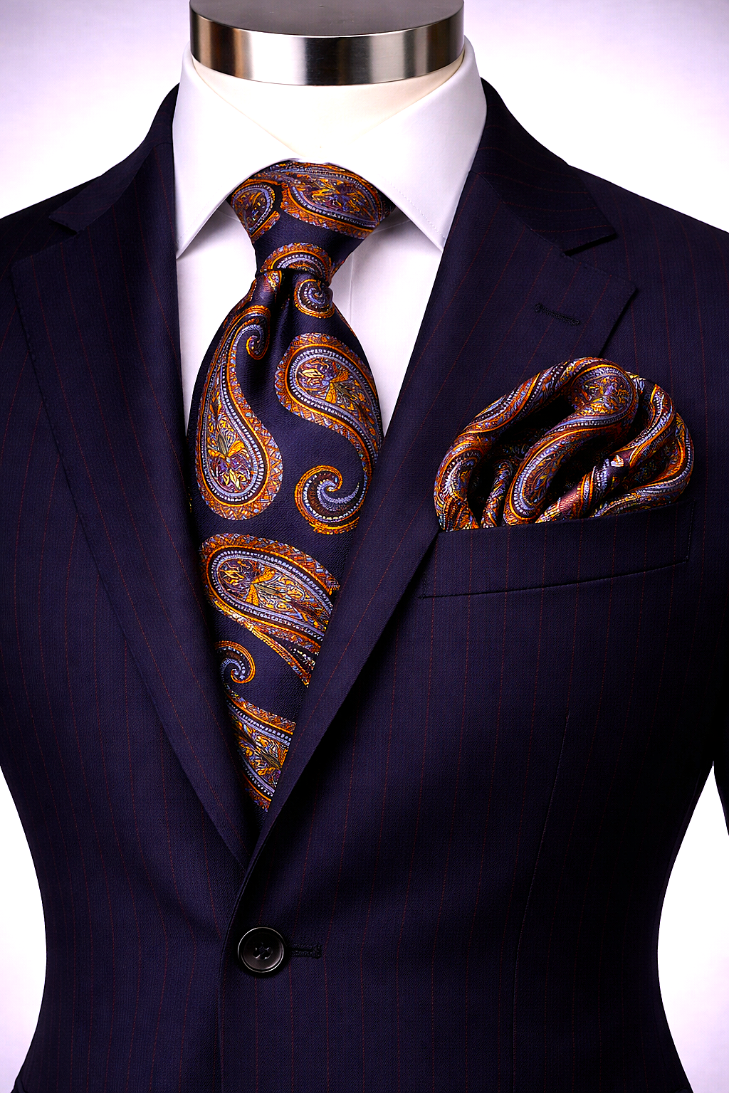 ROCCO 10 | NAVY/ORANGE/PURPLE | TIE & POCKET SQAURE