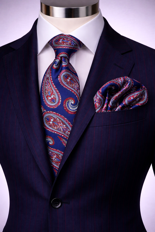 ROCCO 2 | BLUE/RED/GREY | TIE & POCKET SQAURE