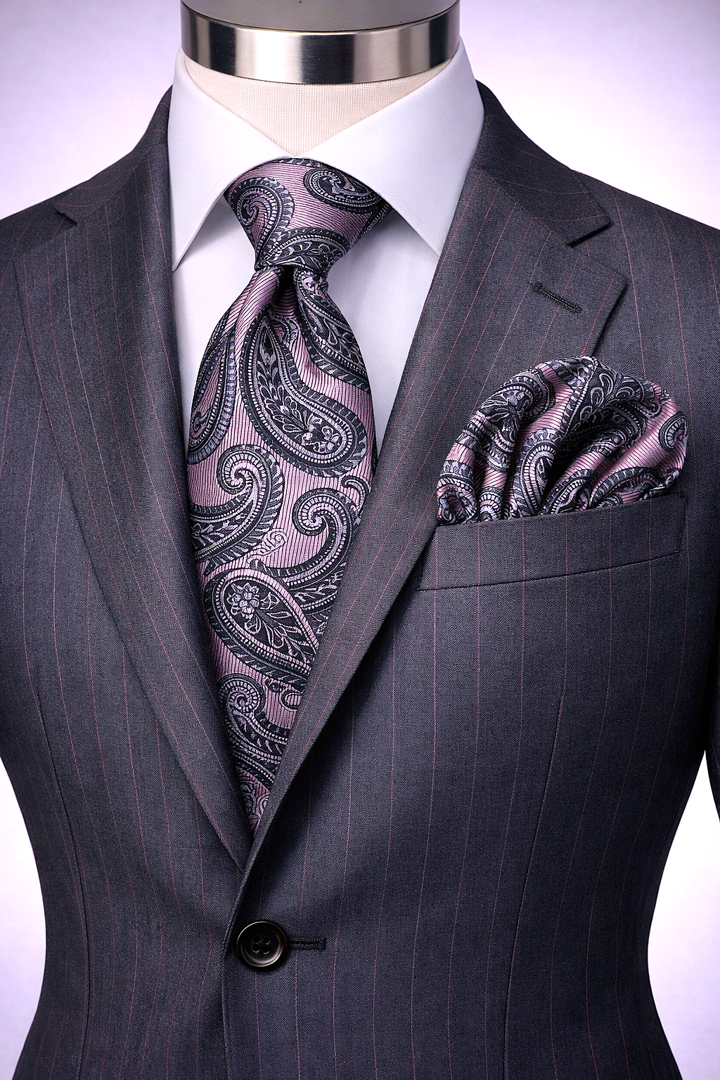ROCCO 3 | PINK & GREY | TIE & POCKET SQAURE